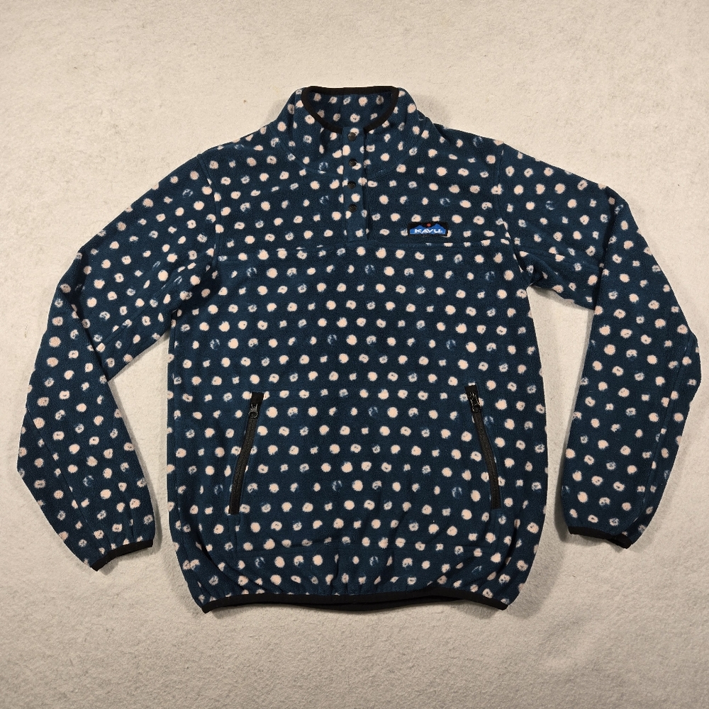 Kavu Womens Jacket Pullover Cavanaugh Multicolor Fleece 1/4 Snap Size M Polkadot